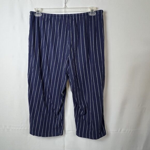LRL Ralph Lauren Size L 2pc Pajama Set Cropped Pant Soft Cotton Blue Striped - Picture 6 of 10